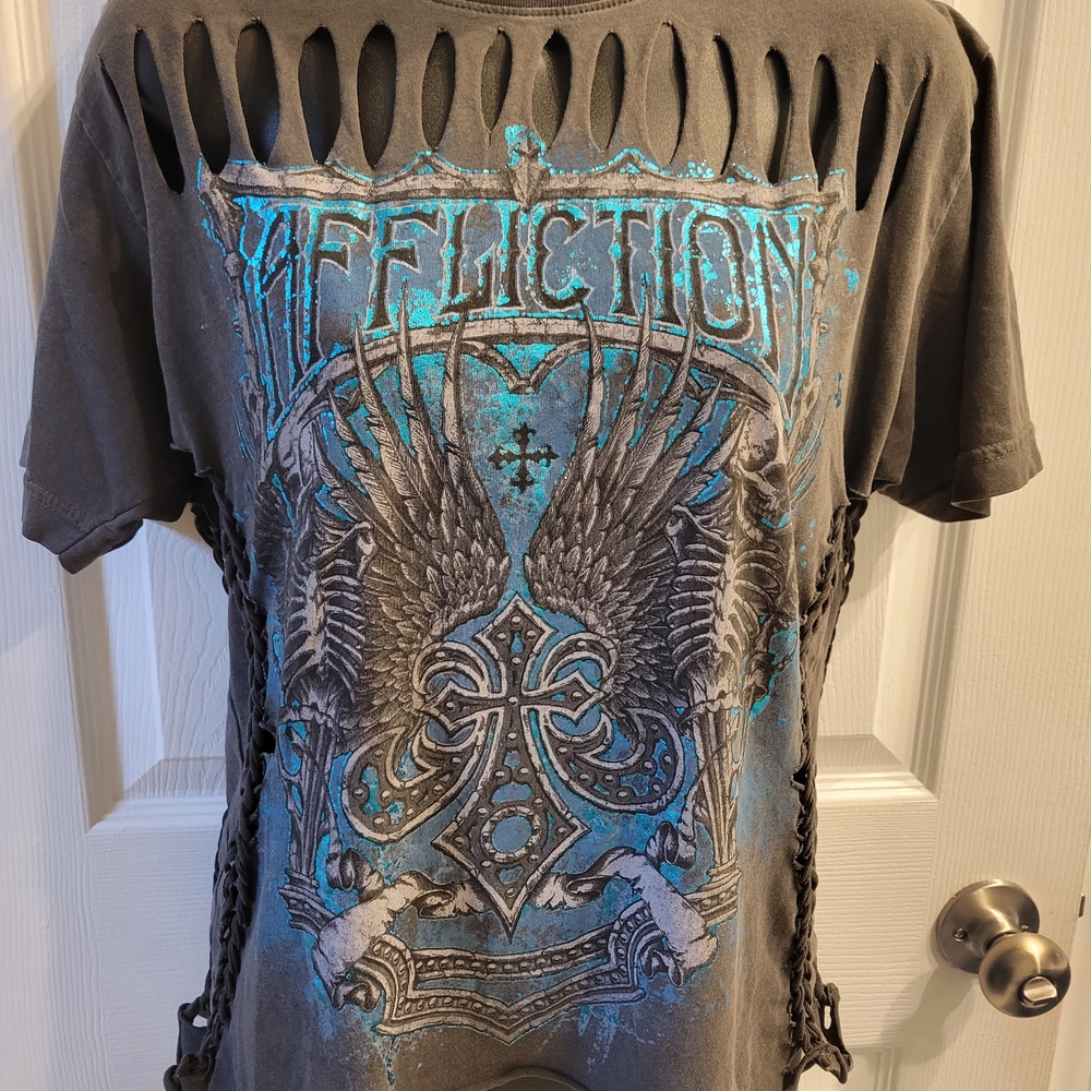 Affliction Gray and Blue Graphic T-Shirt